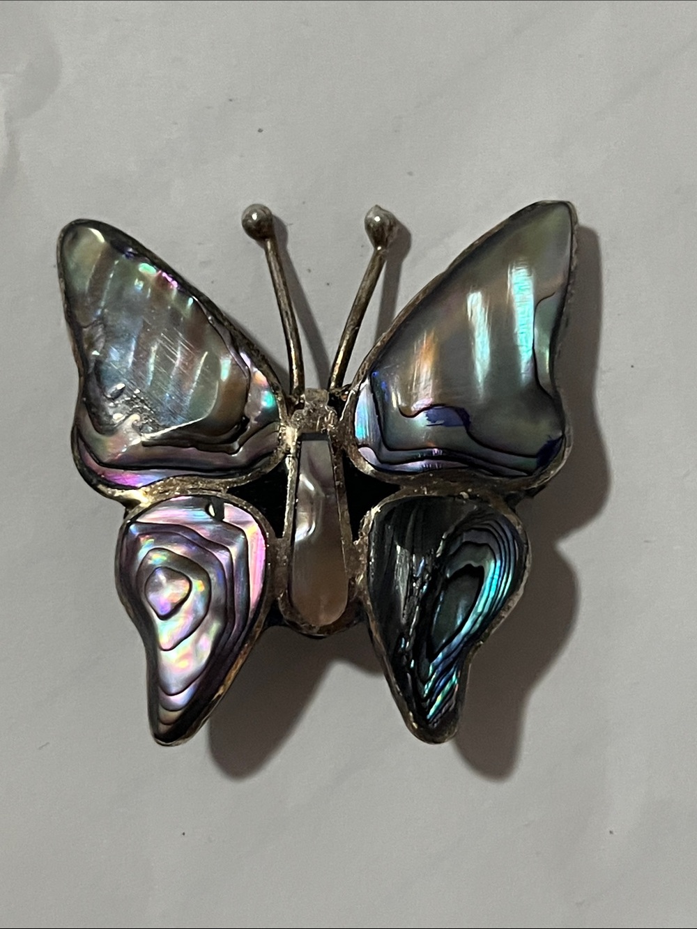 Abalone Shell Butterfly Accent Pin - Iridescent Black and Blue